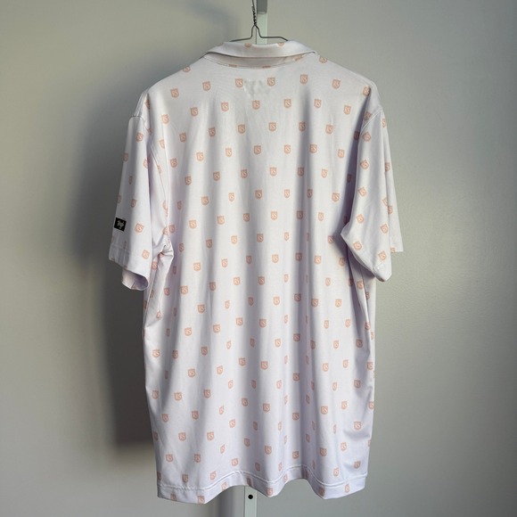 Waggle Golf Polo Shirt Mens‎ Large White Pink RS Shield Pattern Short Sleeve - Picture 6 of 7